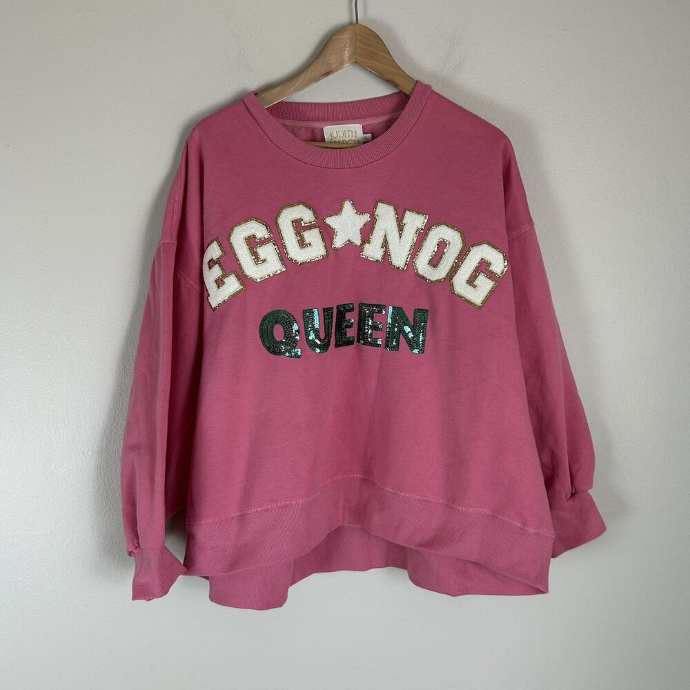 Judith March XL Holiday Christmas Sweatshirt Crew Neck Pink Pullover Sequin - Picture 1 of 4